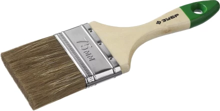 Кисть плоская  ЗУБР "ЛАЗУРЬ-МАСТЕР", смешанная щетина, деревянная ручка, 75мм 4-01009-075 купить в Нижневартовске