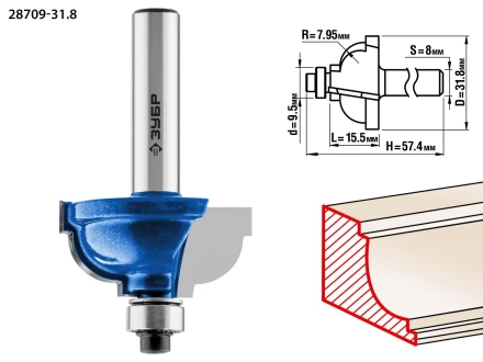 ЗУБР 31.8 x 17 мм, радиус 8 мм, фреза кромочная калевочная №7, Профессионал (28709-31.8) купить в Нижневартовске