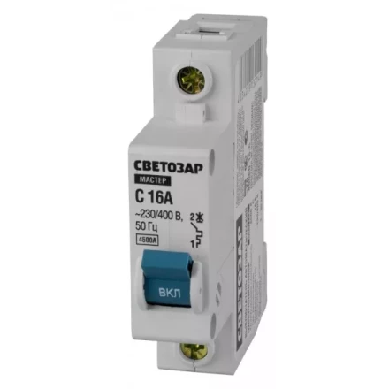 Выключатель СВЕТОЗАР автоматический, 1-полюсный, "С" (тип расцепления), 16 A, 230 / 400 В 49060-16-C купить в Нижневартовске