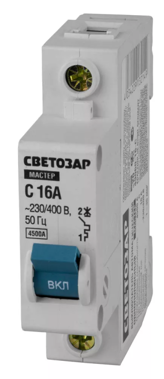 Выключатель СВЕТОЗАР автоматический, 1-полюсный, "С" (тип расцепления), 16 A, 230 / 400 В 49060-16-C купить в Нижневартовске