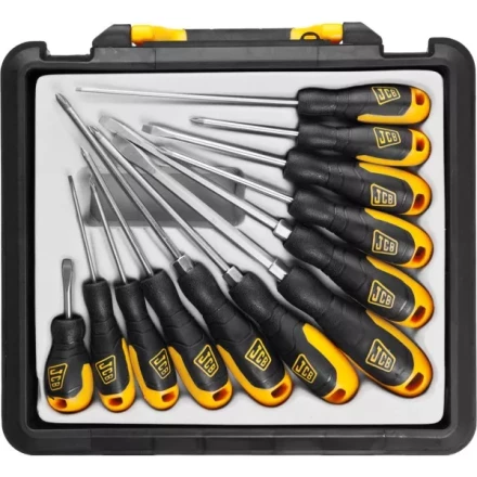Набор JCB: Отвертки, хромомолибденовая сталь S2, двухкомпонентные рукоятки, магнитный наконечник, 12 предм, в боксе JSD021 купить в Нижневартовске