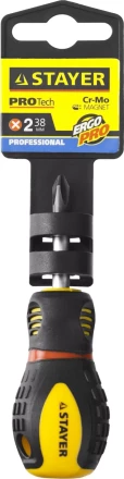 Отвертка STAYER "PROFESSIONAL" "PROTech", двухкомп рукоятка, намагниченная, Cr-Mo, PH2x38мм 25132-2-38_z02 купить в Нижневартовске