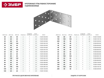 Крепежный угол ЗУБР &quot;МАСТЕР&quot; равносторонний, 60х40х40мм, 1шт 310206-060-040 купить в Нижневартовске