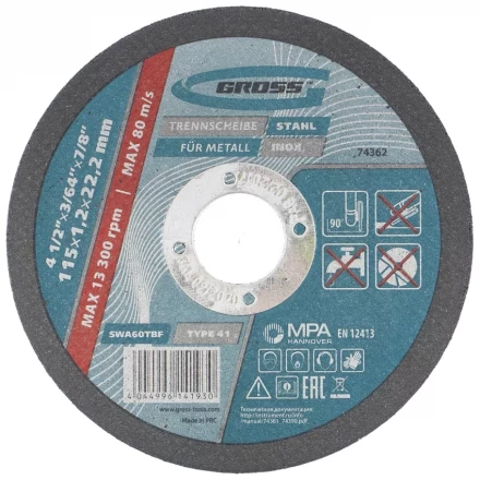 Круг отрезной по металлу 115 х 1,2 х 22 мм GROSS 74362 купить в Нижневартовске