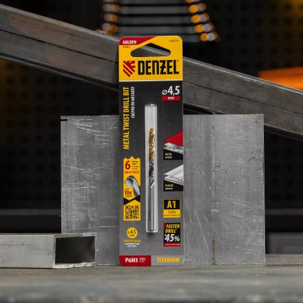 Сверло спиральное по металлу Denzel 4,5 x 80мм, Р6М5, Golden Tip, многогранная заточка 718274 купить в Нижневартовске