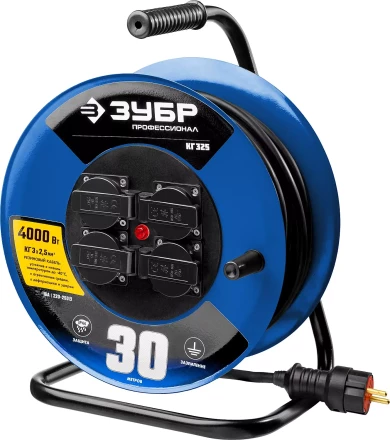 Удлинитель на катушке "КГ 325", 30 м, 4000 Вт, 4 гнезда, IP44, КГ 3х2,5 кв мм, ЗУБР 55079-30 купить в Нижневартовске