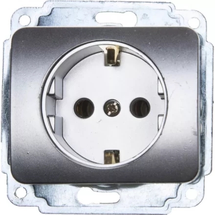 Розетка СВЕТОЗАР "ГАММА" с заземлением, одинарная, без вставки и рамки, цвет светло-серый металлик,16А/~250В SV-54105-SM купить в Нижневартовске