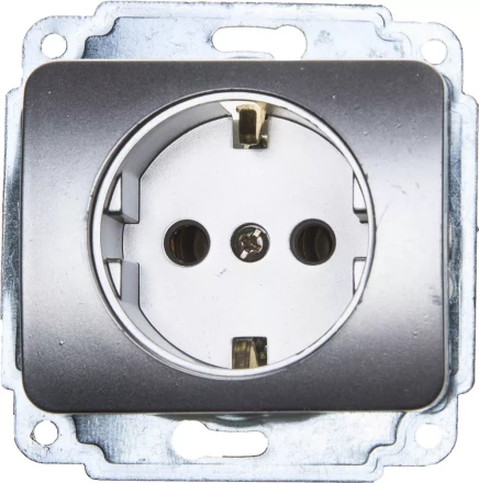 Розетка СВЕТОЗАР "ГАММА" с заземлением, одинарная, без вставки и рамки, цвет светло-серый металлик,16А/~250В SV-54105-SM купить в Нижневартовске