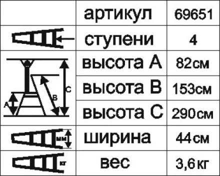 Стремянка алюминиевая Энкор 4 ступени 69651 купить в Нижневартовске