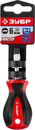 Отвертка ЗУБР "МАСТЕР", "STUBBY" ( бочка ), Cr-v, эргономичная двухкомпонентная рукоятка, SL6,0x38мм 25061-38-6.0_z02 купить в Нижневартовске