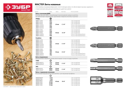 ЗУБР 10 шт, PZ1, 50 мм, кованые биты (26003-1-50-10) купить в Нижневартовске