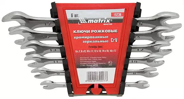 Набор ключей  рожковых 6шт. (6-17мм) CrV Elliptical зерк. хромирование MATRIX Master 15236 купить в Нижневартовске
