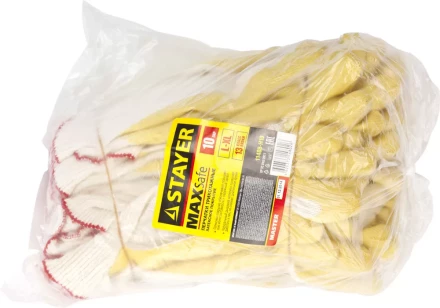 Перчатки STAYER "МASTER" MaxSafe трикотажные, обливная ладонь из латекса, х/б, 13 класс, L-XL, 10 пар 11408-H10 купить в Нижневартовске