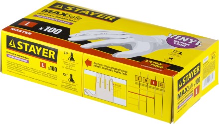 Перчатки STAYER &quot;MASTER&quot; виниловые экстратонкие, L, 100шт 11207-L купить в Нижневартовске