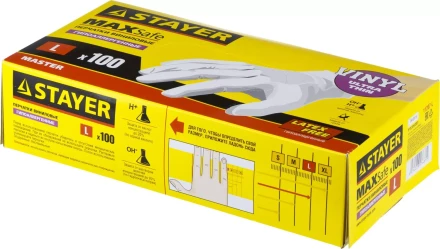 Перчатки STAYER "MASTER" виниловые экстратонкие, L, 100шт 11207-L купить в Нижневартовске