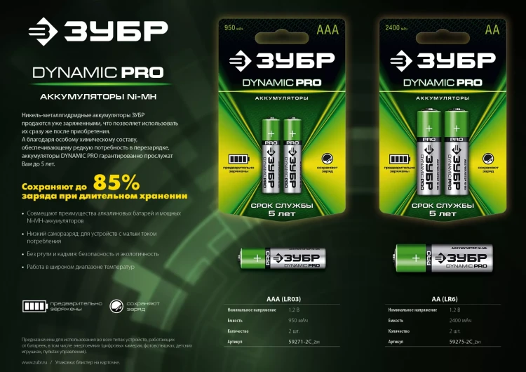 Аккумуляторы DYNAMIC PRO никель-металлгидридные (NiMH) ААА 950мА/ч серия Без серии купить в Нижневартовске