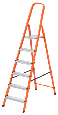 Стремянка, 6 ступеней, стальной профиль, ступени сталь, оранжевая, Россия, Сибртех 97966 купить в Нижневартовске