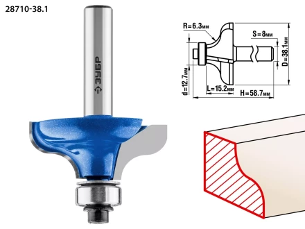 ЗУБР 38.1 x 15 мм, радиус 6.3 мм, фреза кромочная калевочная №8, Профессионал (28710-38.1) купить в Нижневартовске