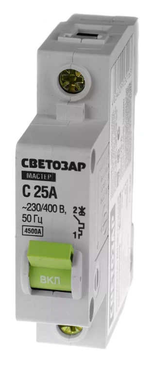 Выключатель СВЕТОЗАР автоматический, 1-полюсный, "С" (тип расцепления), 25 A, 230 / 400 В 49060-25-C купить в Нижневартовске