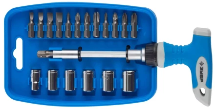 Отвертка ЗУБР "МАСТЕР" реверсивная, пистолетная двухкомпонентная рукоятка, 21 предмет 25411-H21 купить в Нижневартовске