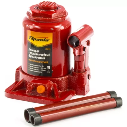 Домкрат гидравлический бутылочный телескопический 8 т h подъема 165–395 мм SPARTA 50344 купить в Нижневартовске
