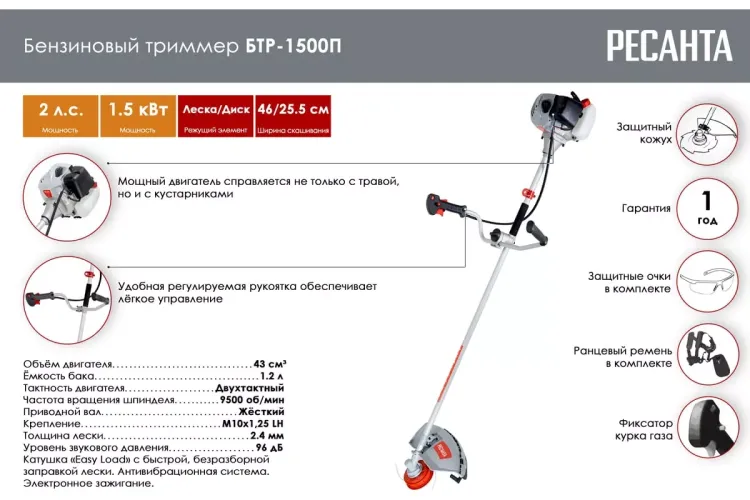 Триммер бензиновый Ресанта БТР-1500П 70/2/37 купить в Нижневартовске