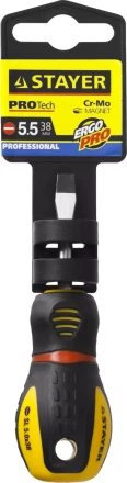 Отвертка STAYER "PROFESSIONAL" "PROTech", двухкомп рукоятка, намагниченная, Cr-Mo, SL5,5x38мм 25131-05-38_z02 купить в Нижневартовске