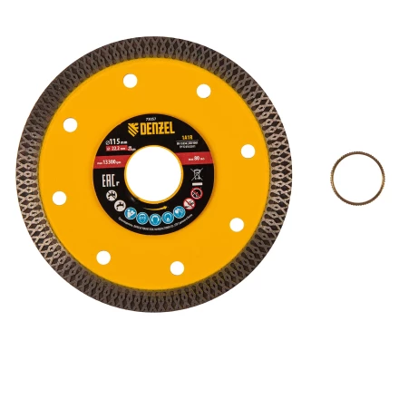 Диск алмазный отрезной Denzel 115 х 22,2мм, сплошной, супертонкий, горячий пресс, сухой/мокрый рез 73057 купить в Нижневартовске