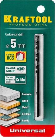 Сверло &quot;UNIVERSAL&quot; по бетону, металлу, дереву, KRAFTOOL PROFESSIONAL 29172-090-5, 5 х 90 мм 29172-090-5_z01 купить в Нижневартовске