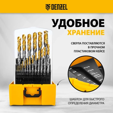 Набор сверл по металлу Denzel 723009, 1-13 мм, Р6М5-TiN, Golden Tip, 25 шт купить в Нижневартовске