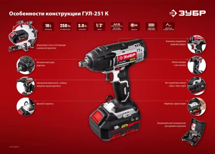 Ударный гайковерт аккумуляторный ГУЛ-251 К серия СТАНДАРТ купить в Нижневартовске