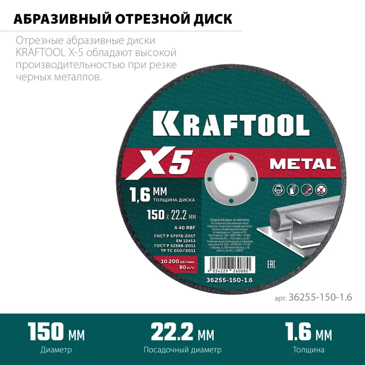 Круги отрезные абразивные, по металлу 36255-150-1.6 купить в Нижневартовске