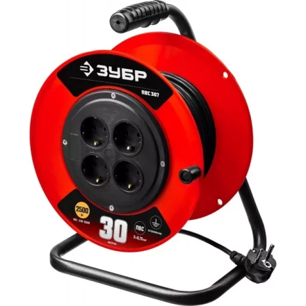 Удлинитель на катушке "ПВС 307", 30 м, 2500 Вт, 4 гнезда, ПВС 3х0,75 кв мм, ЗУБР 55083-30 купить в Нижневартовске