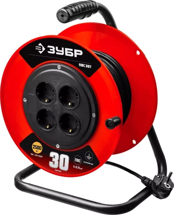 Удлинитель на катушке "ПВС 307", 30 м, 2500 Вт, 4 гнезда, ПВС 3х0,75 кв мм, ЗУБР 55083-30 купить в Нижневартовске
