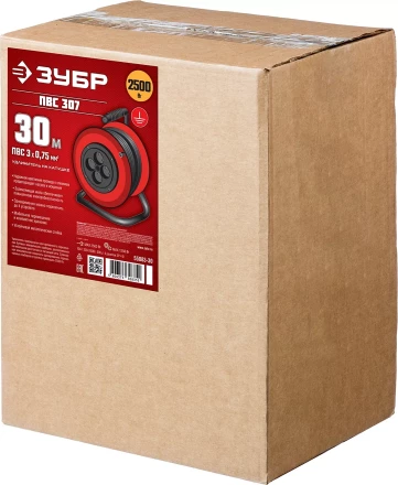 Удлинитель на катушке "ПВС 307", 30 м, 2500 Вт, 4 гнезда, ПВС 3х0,75 кв мм, ЗУБР 55083-30 купить в Нижневартовске