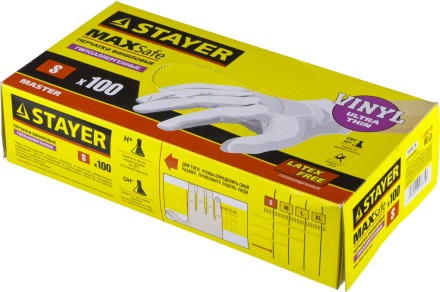 Перчатки STAYER &quot;MASTER&quot; виниловые экстратонкие, S, 100шт 11207-S купить в Нижневартовске