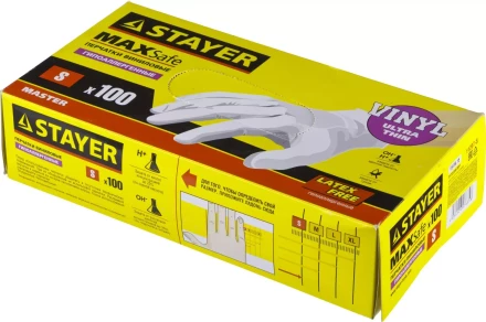 Перчатки STAYER "MASTER" виниловые экстратонкие, S, 100шт 11207-S купить в Нижневартовске