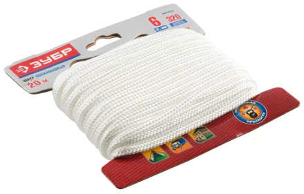 Шнур ЗУБР полиамидный, плетеный, повышенной нагрузки, без сердечника, белый, d 6, 20м 50320-06-020 купить в Нижневартовске