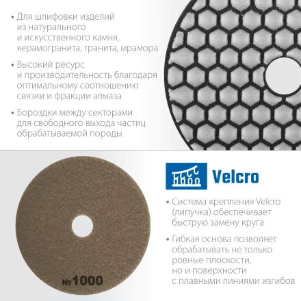 ЗУБР 100 мм, №1000, сухое шлифование, алмазный гибкий шлифовальный круг АГШК, Профессионал (29868-1000) купить в Нижневартовске