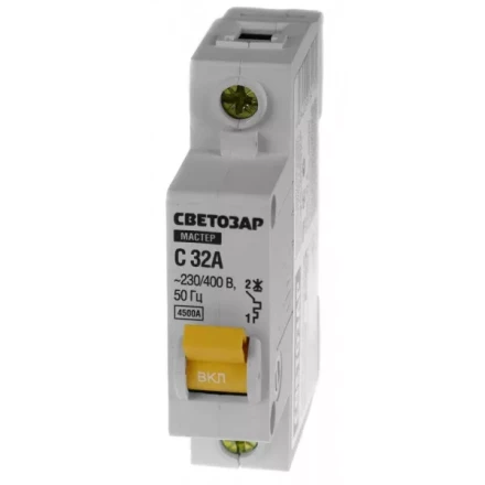 Выключатель СВЕТОЗАР автоматический, 1-полюсный, "С" (тип расцепления), 32 A, 230 / 400 В 49060-32-C купить в Нижневартовске