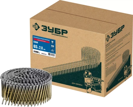 ЗУБР CNW 65 х 2.8 мм, барабанные гвозди рифленые оцинкованные, 6000 шт (305383-65) купить в Нижневартовске