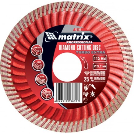 Диск алмазный отрезной Turbo Extra 230 х 22,2 мм сухая резка MATRIX Professional 73198 купить в Нижневартовске