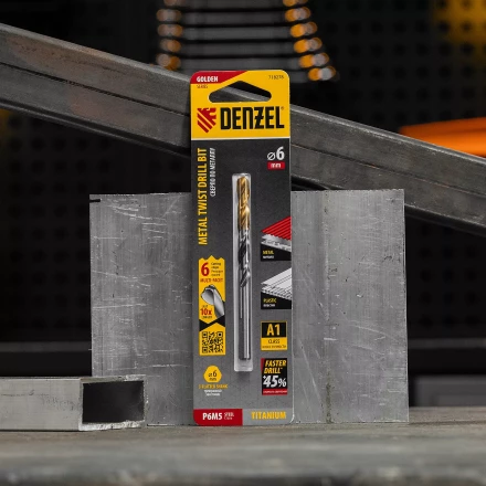 Сверло спиральное по металлу 6 x 93мм, Р6М5, Golden Tip, многогранная заточка Denzel 718278 купить в Нижневартовске