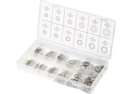 Набор шайб и гроверов D ш.: 3, 4, 5, 6, 8, 10 мм D г.: 3, 4, 5, 6, 8, 10 мм 350 предметов СИБРТЕХ 47614 купить в Нижневартовске