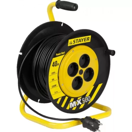 Удлинитель на катушке "MX500", 40 м, 4 гнезда, ПВС 2x1 кв мм, 2200 Вт, STAYER 55074-40 купить в Нижневартовске