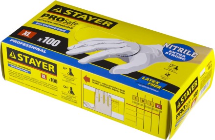 Перчатки STAYER &quot;PROFI&quot; нитриловые экстратонкие, XL, 100шт 11203-XL купить в Нижневартовске