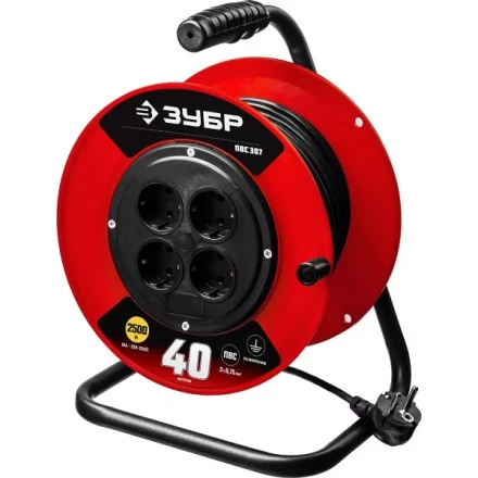 Удлинитель на катушке "ПВС 307", 40 м, 2500 Вт, 4 гнезда, ПВС 3х0,75 кв мм, ЗУБР 55083-40 купить в Нижневартовске