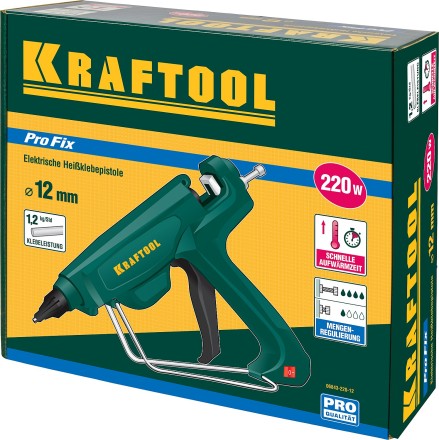 Пистолет клеевой (термоклеящий) &quot;PRO&quot;, KRAFTOOL 06843-220-12, эл, двухкомп корпус, рабоч темп 193град, выход клея 1,2кг/час, d=12мм, 220Вт 06843-220-12 купить в Нижневартовске