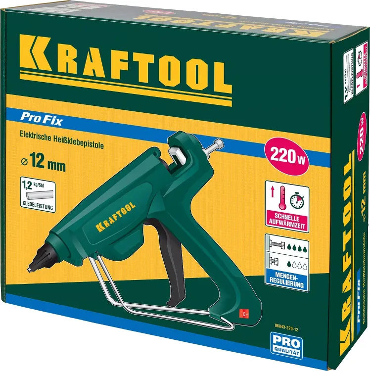 Пистолет клеевой (термоклеящий) "PRO", KRAFTOOL 06843-220-12, эл, двухкомп корпус, рабоч темп 193град, выход клея 1,2кг/час, d=12мм, 220Вт 06843-220-12 купить в Нижневартовске