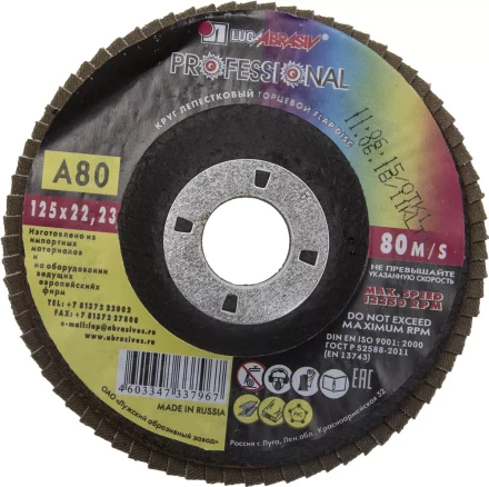 Круг лепестковый торцевой абразивный "Луга" для шлифования, 125 х 22,23мм, зерно P80 3656-125-80 купить в Нижневартовске